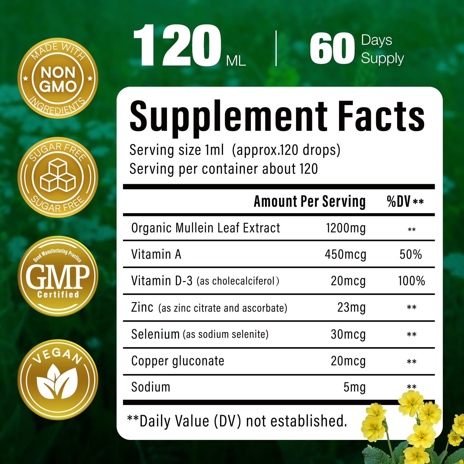 VivaVitalize Mullein Drops label detail close-up.