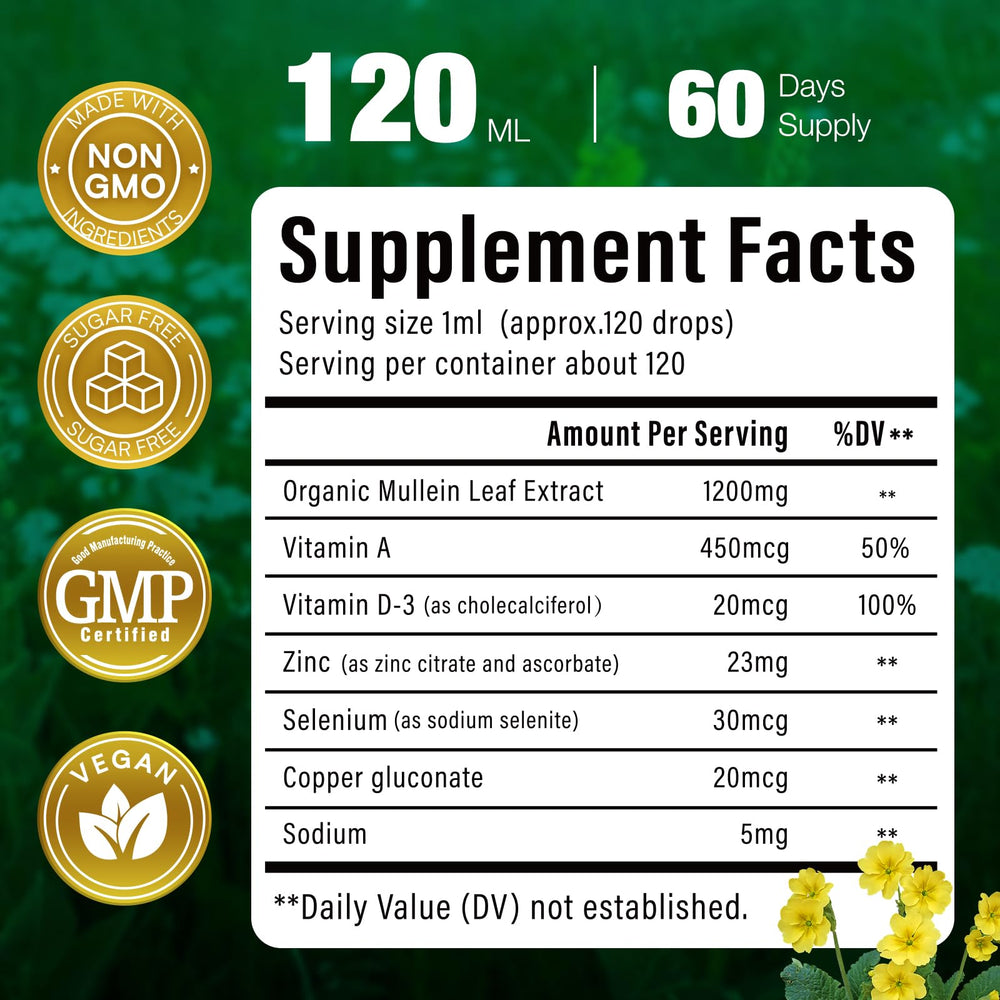 VivaVitalize Mullein Drops label detail close-up.