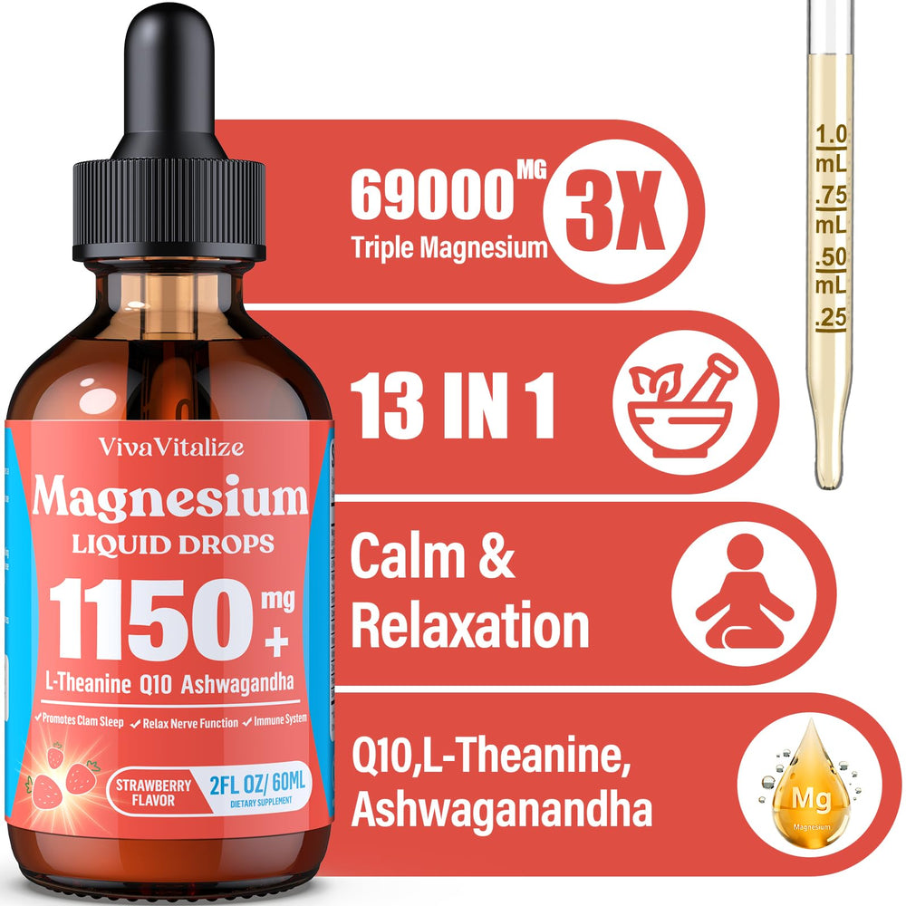 VivaVitalize triple magnesium complex liquid drops highlighting high-potency formula.