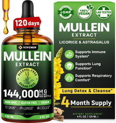 Vivcmin Mullein Drops bottle and pour for easy daily lung support.