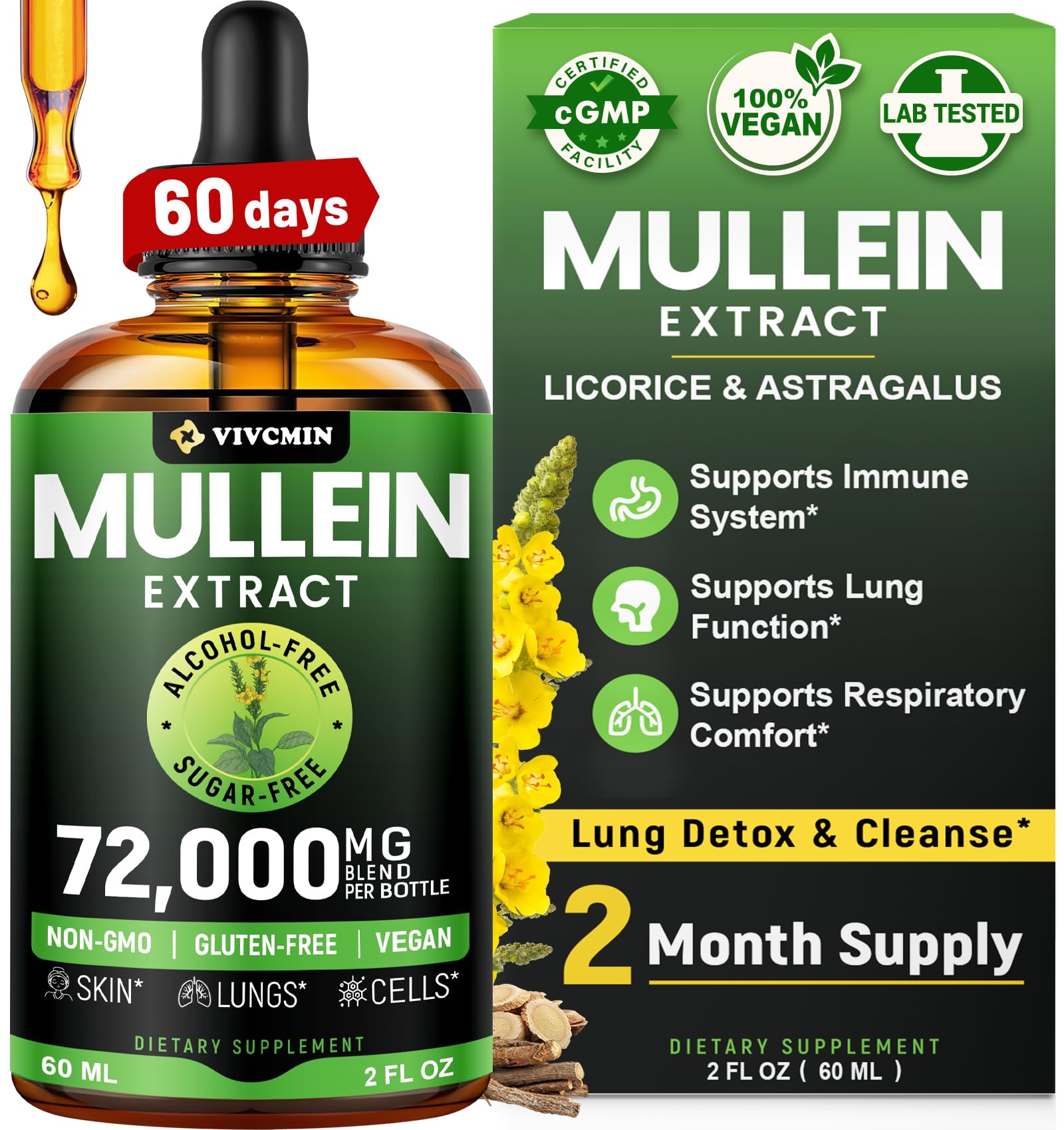 vivcmin Mullein Drops bottle for daily respiratory support