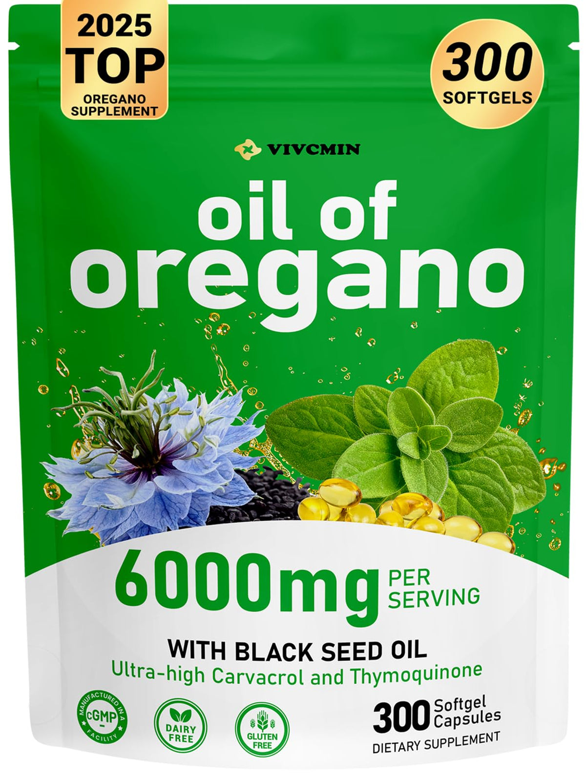 Vivcmin oregano oil bottle shows the premium formula for daily wellness.