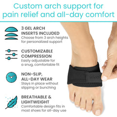 Vive arch support brace adjustable strap demonstrates customizable compression for a secure fit.