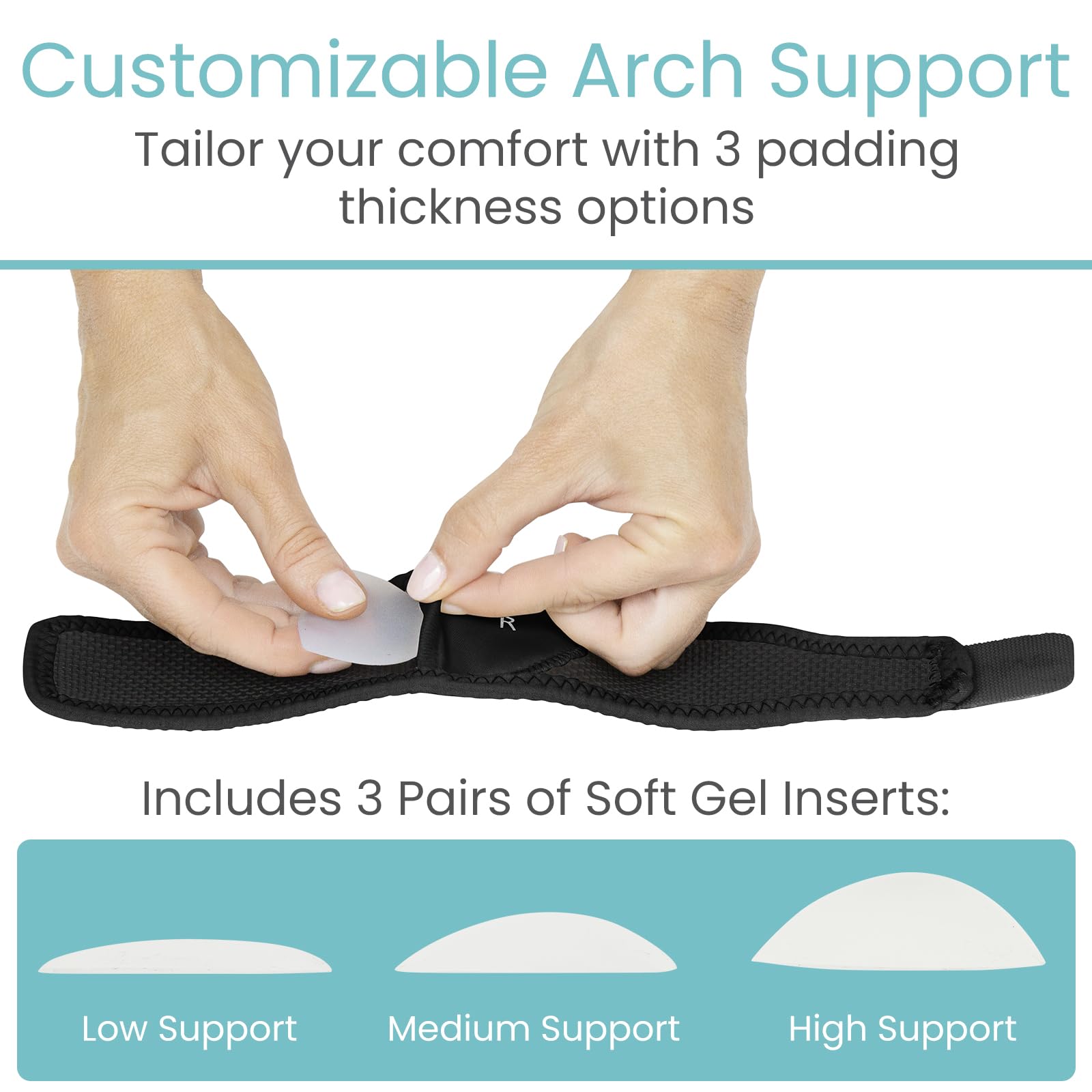 Vive Arch Support Brace secure fastener lets you dial in compression as needed.