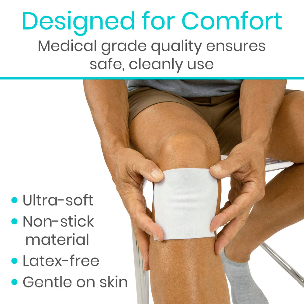 Vive Care 3x3 gauze pads fit in first aid kits for quick treatment.