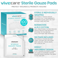 Vive Care 3x3 gauze pads, individually wrapped for on-the-go wound care.