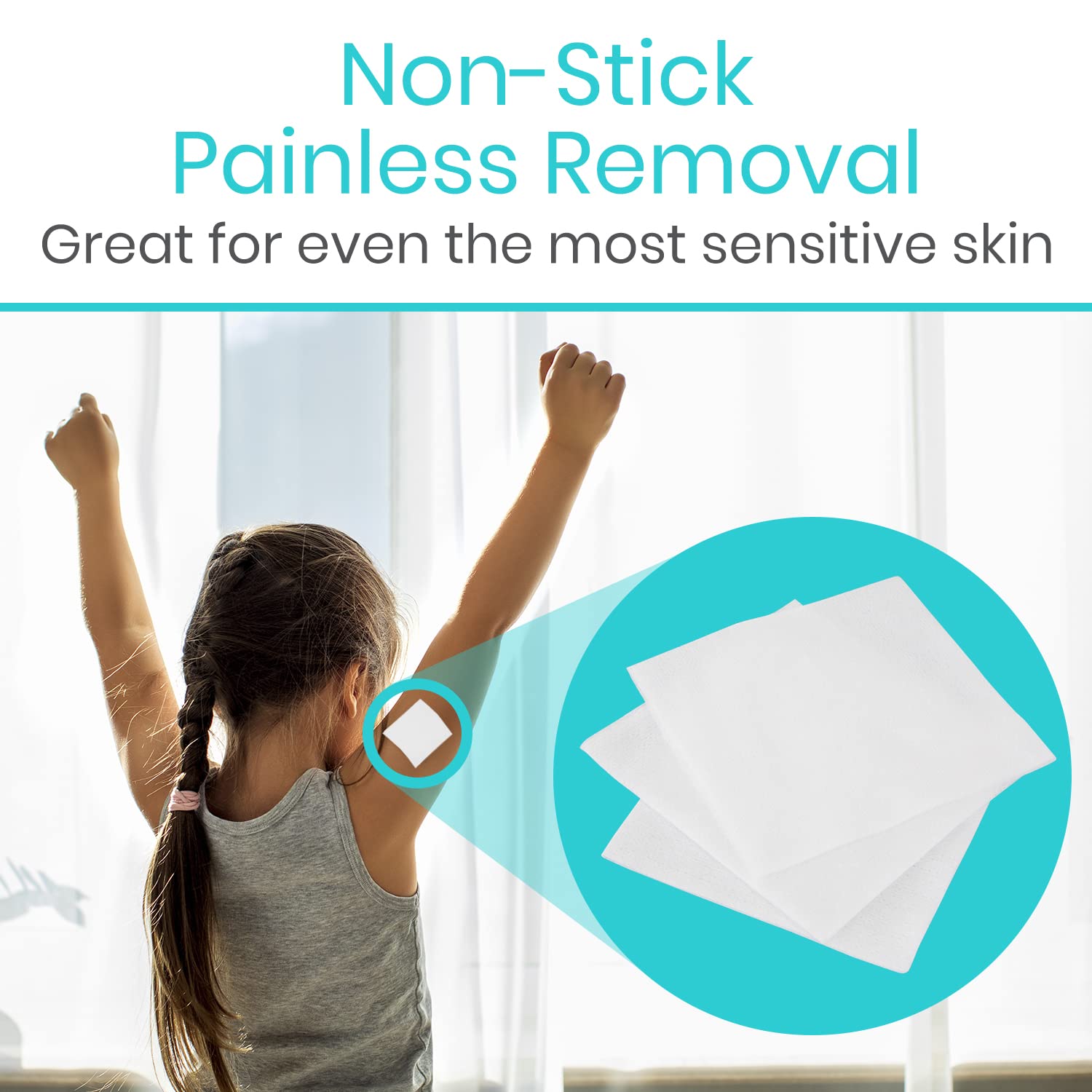 Vive Care 3x3 latex-free gauze pads suitable for sensitive skin.