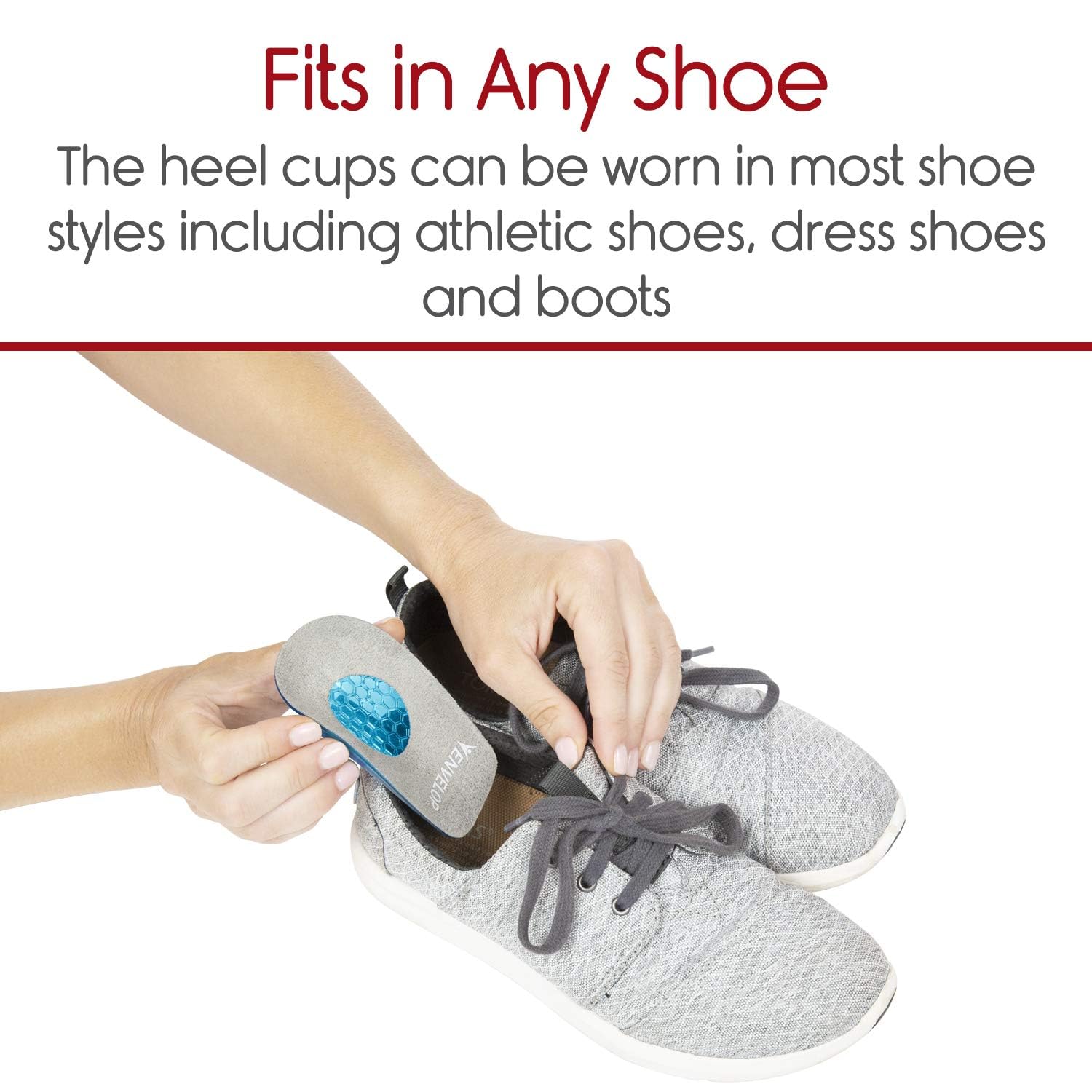 Vive Envelop gel heel cups trimmed for a perfect fit in boots.