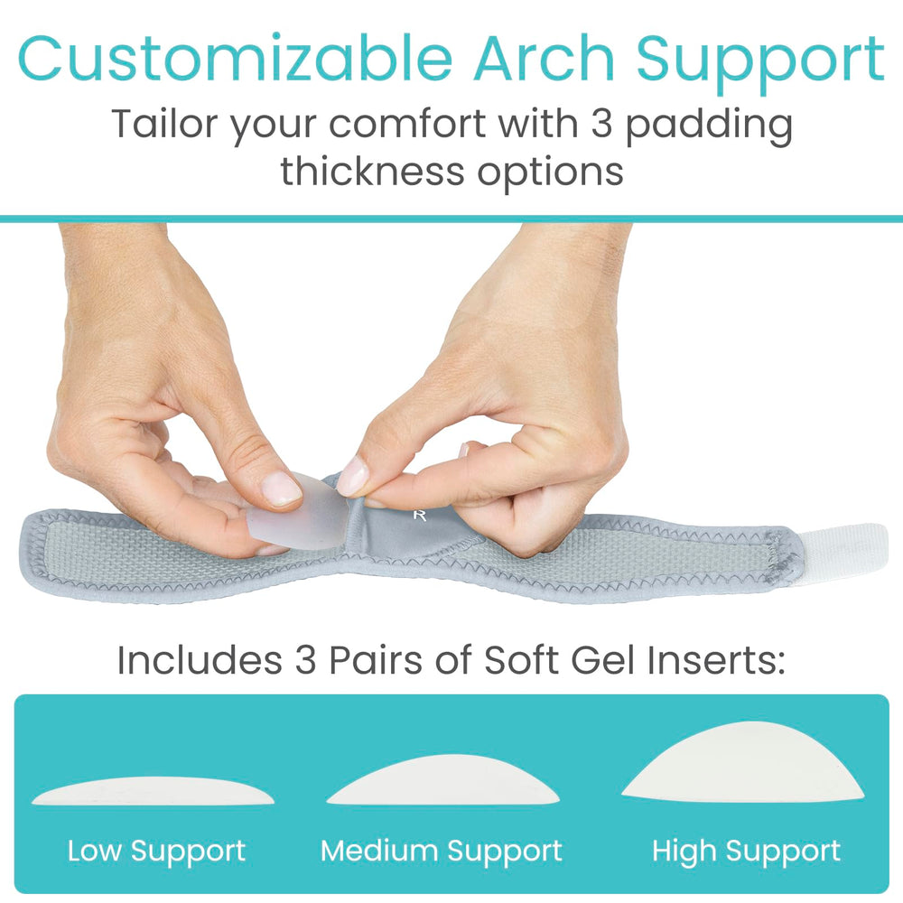 Vive arch brace fastener allows adjustable compression for comfort.