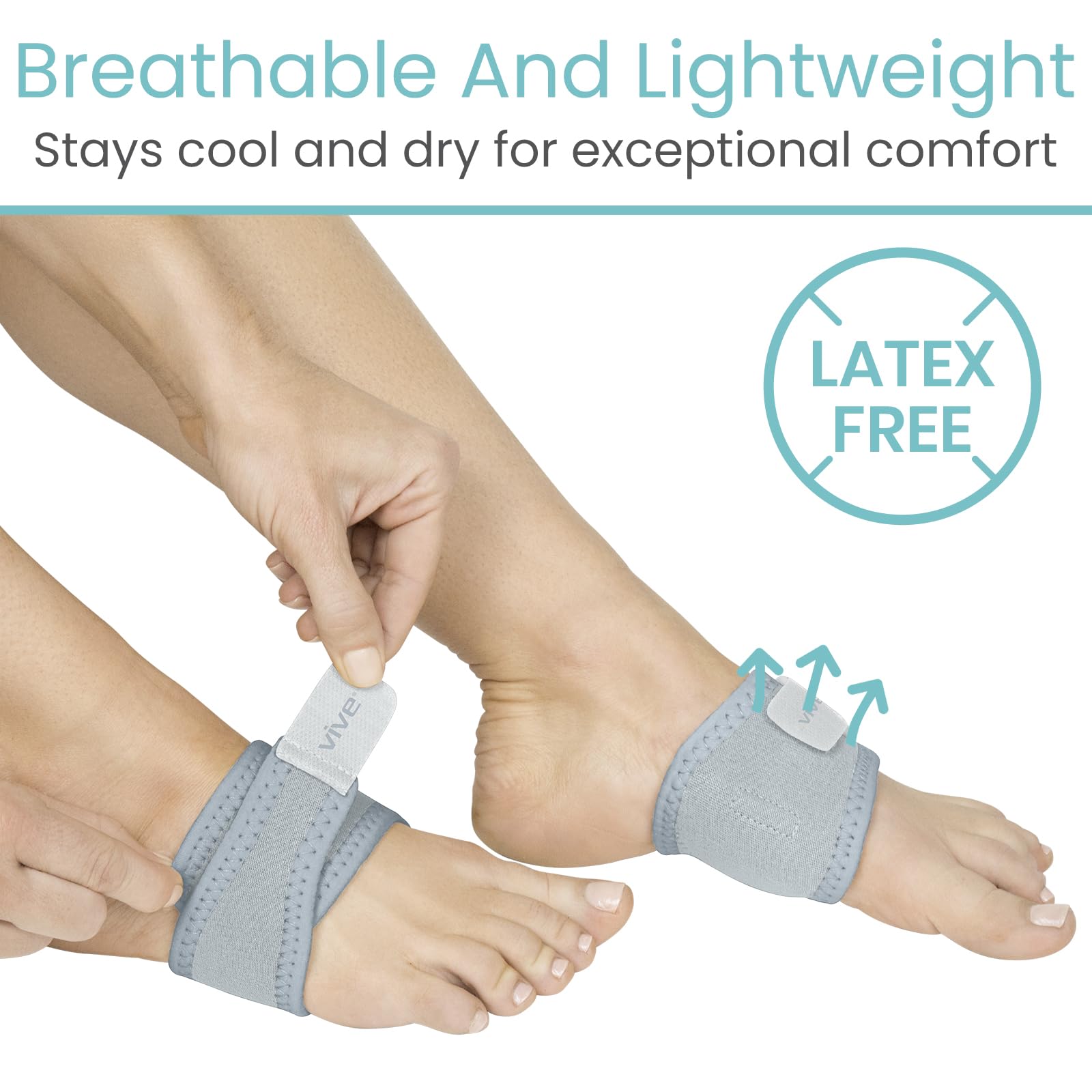 Vive arch brace worn inside most shoes for discreet support.
