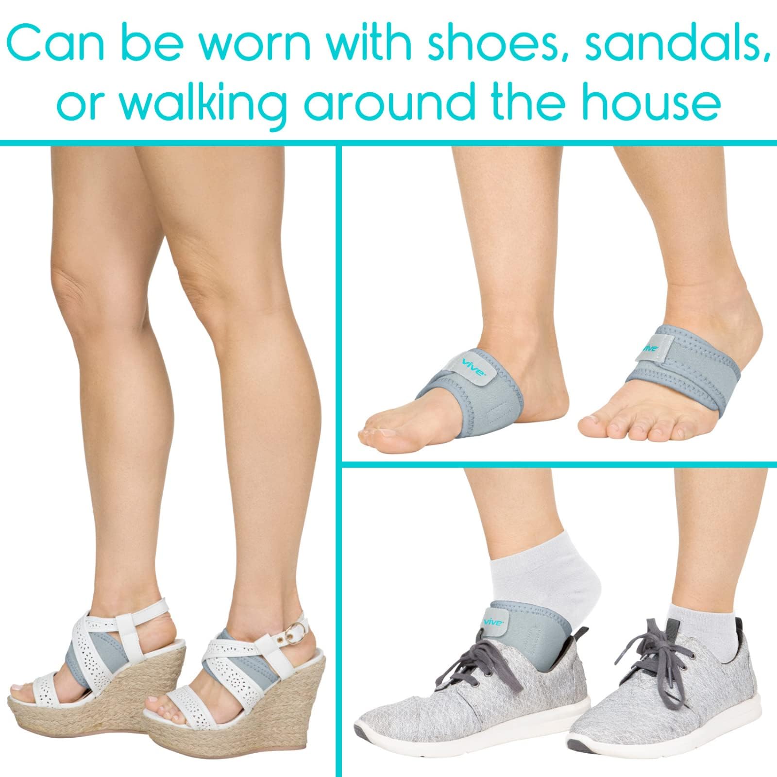 Vive arch brace side view emphasizes slim profile fitting in shoes.