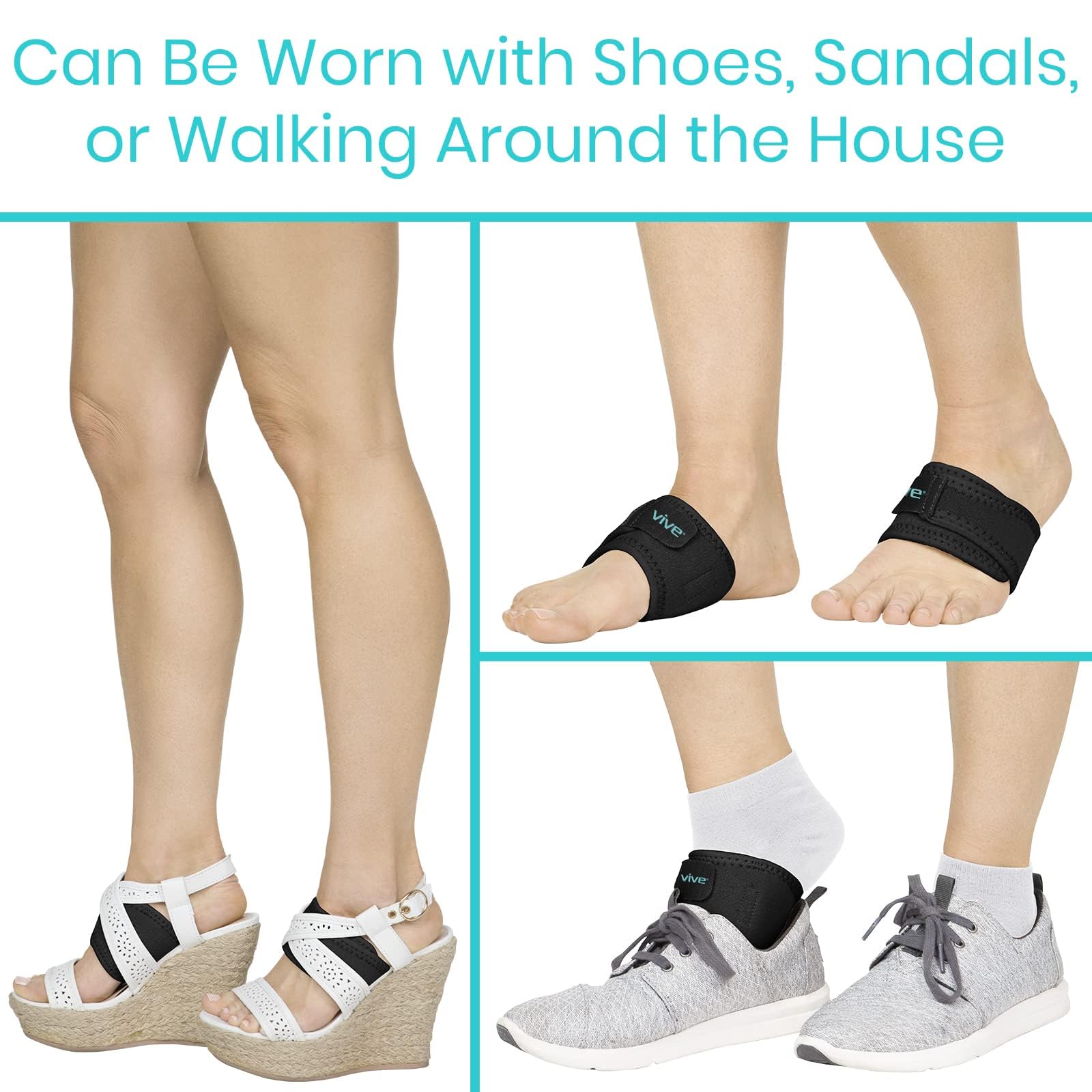 Vive Foot Arch Support Brace lightweight breathable material keeps feet cool.