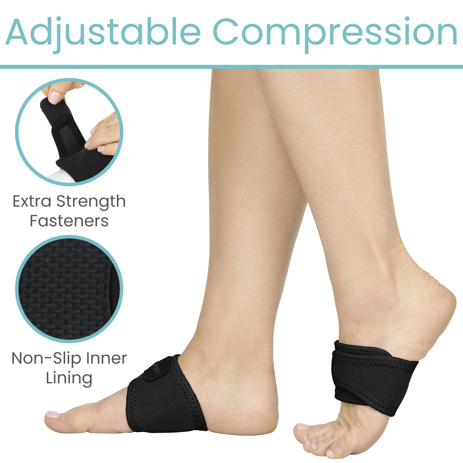 Vive Foot Arch Support Brace non-slip lining keeps the brace in place.