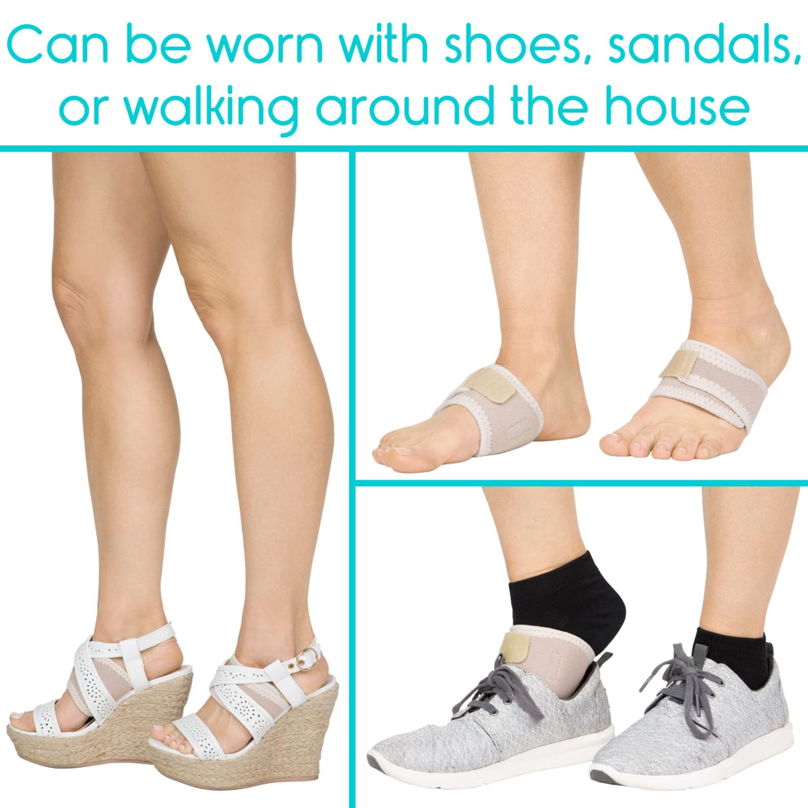 Vive foot pain relief brace during walking and stair use.