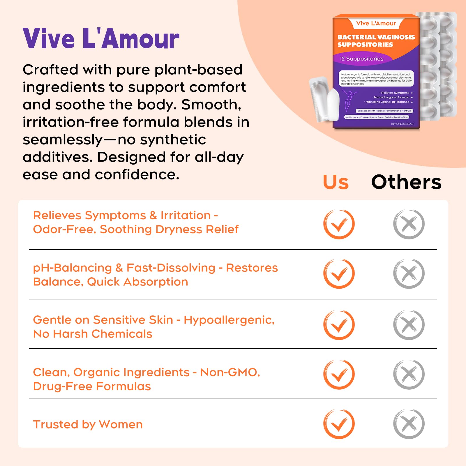 Vive L'Amour vegan botanicals support microbiome balance and gentle relief.