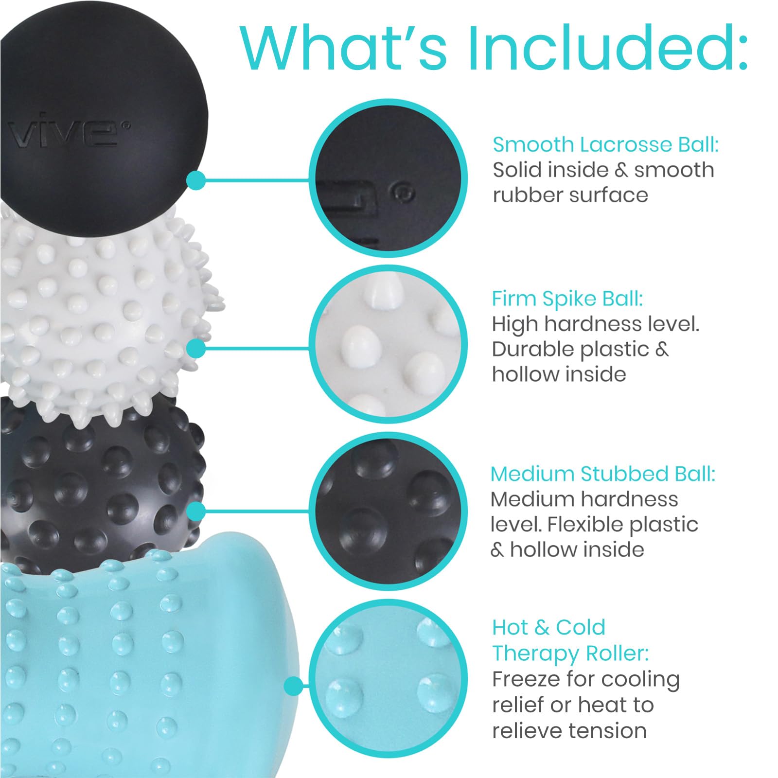 Vive Massage Ball Set studded firm delivers deeper trigger point massage.