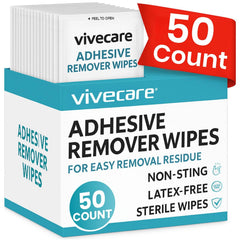 ViveCare adhesive remover wipes pack close-up for easy residue removal