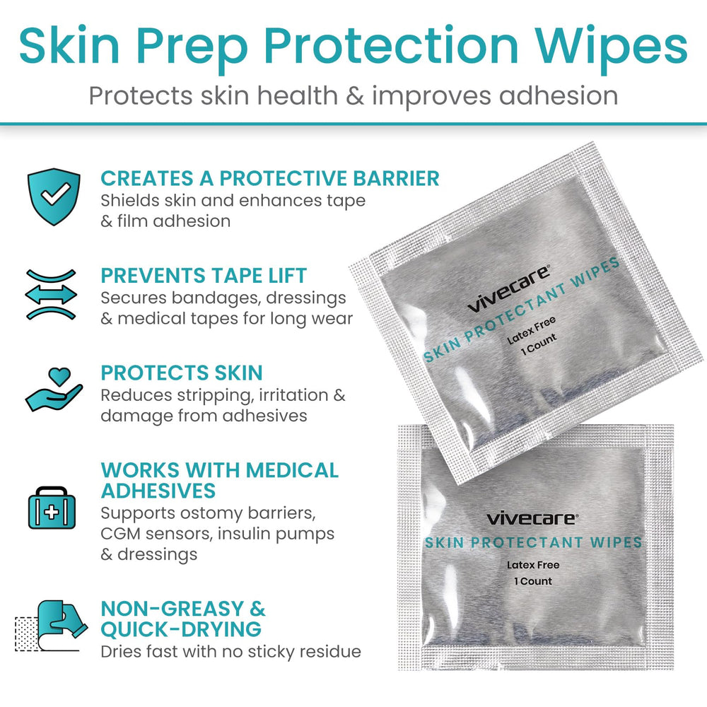 Vive Care Skin Prep Wipes disinfect the skin to improve tape adhesion