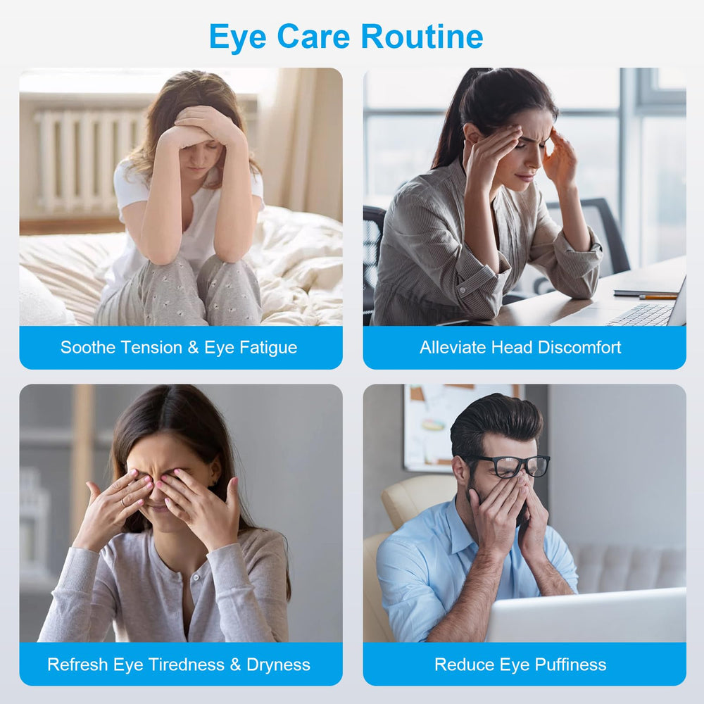 Viverde Eye Massager heat therapy mode in use on the temples.
