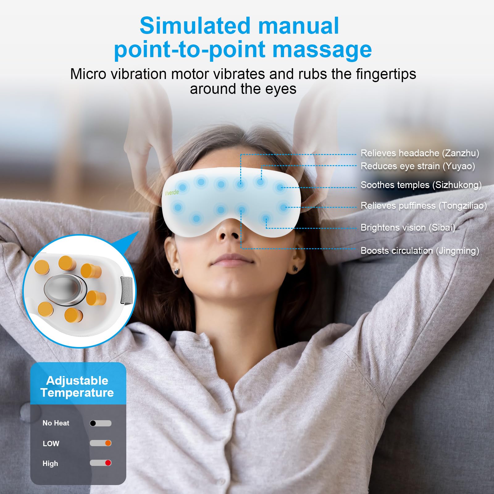 Viverde Eye Massager interior padding for comfortable wear during sessions.