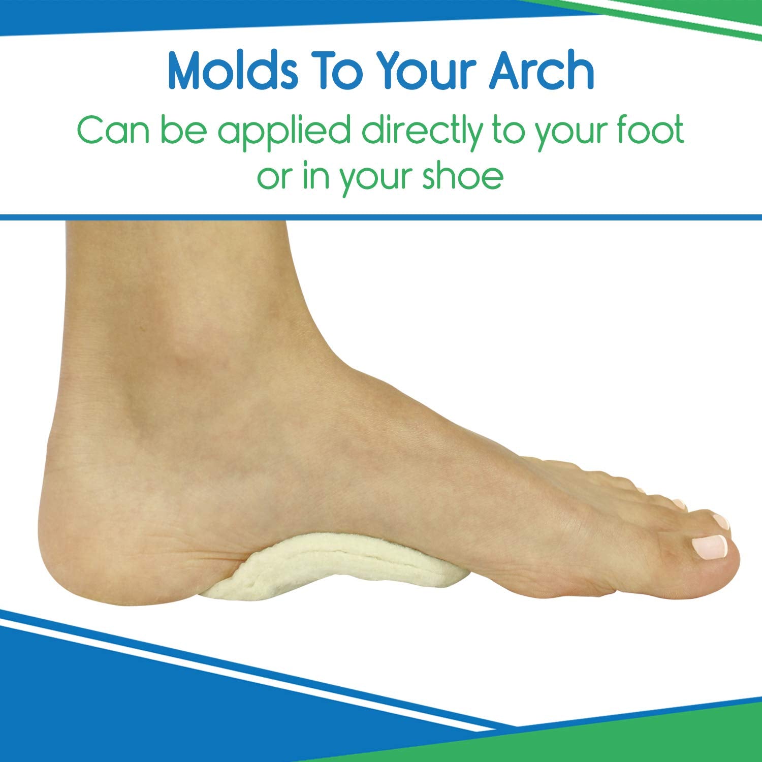 Discreet felt arch pads fit sandals, boots, and dress shoes by VIVEsole.