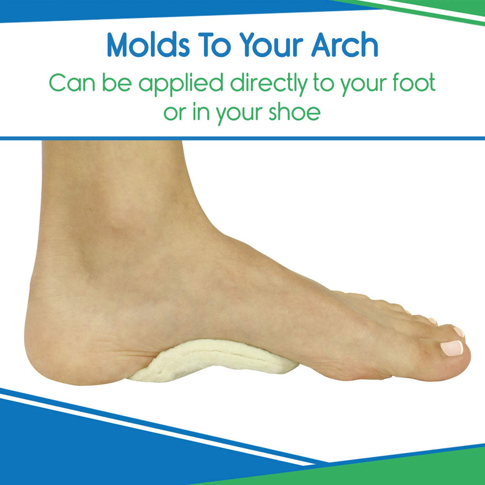 Discreet felt arch pads fit sandals, boots, and dress shoes by VIVEsole.