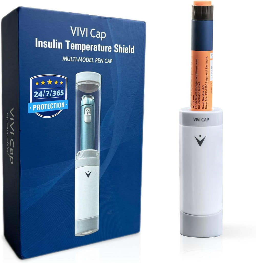 VIVI CAP insulin pen cooler with open-cap view, compact insulation for travel