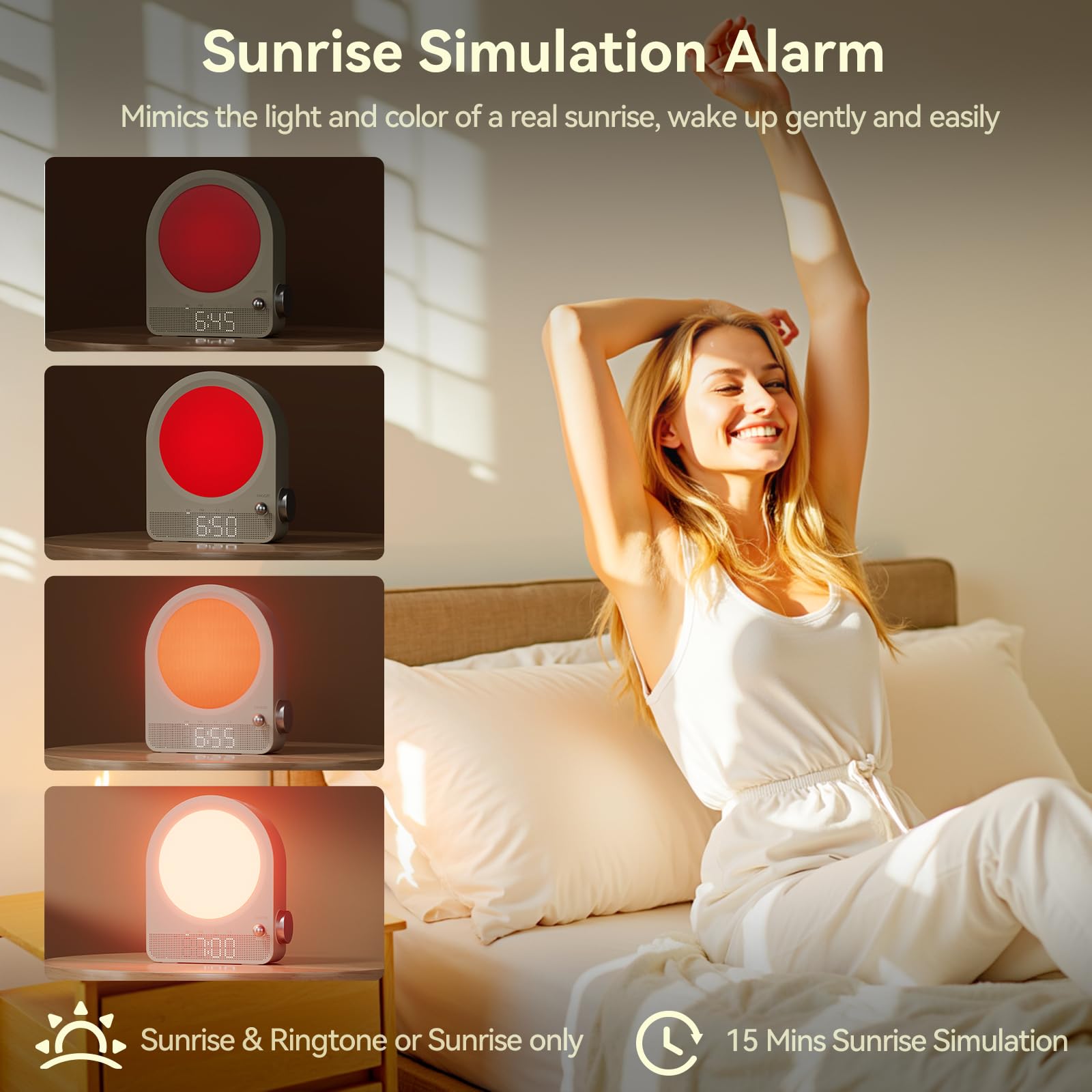 Vivilumens dual alarm with snooze lever supports flexible weekday mornings.