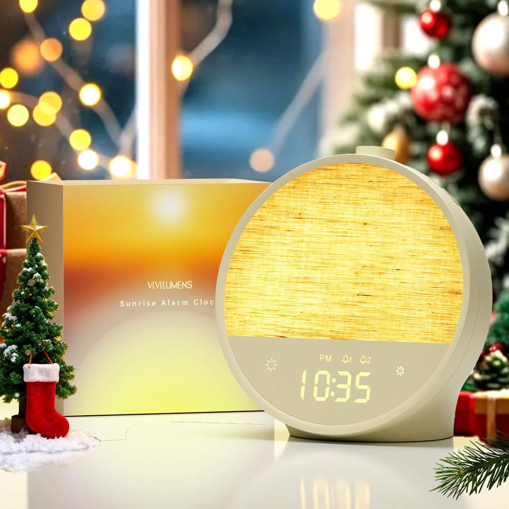Vivilumens Sunrise Alarm Clock shows gentle dawn simulation for a peaceful wake-up
