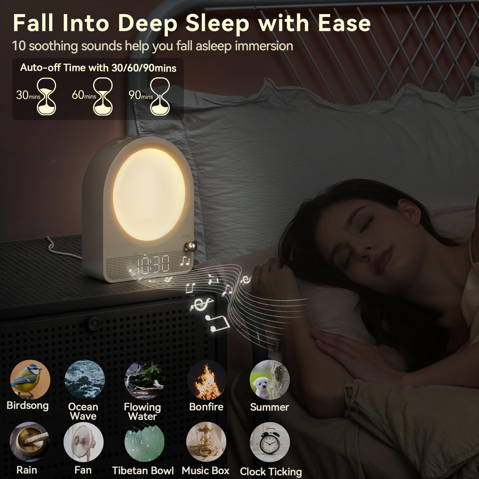 Vivilumens white noise sounds provide peaceful sleep routines.