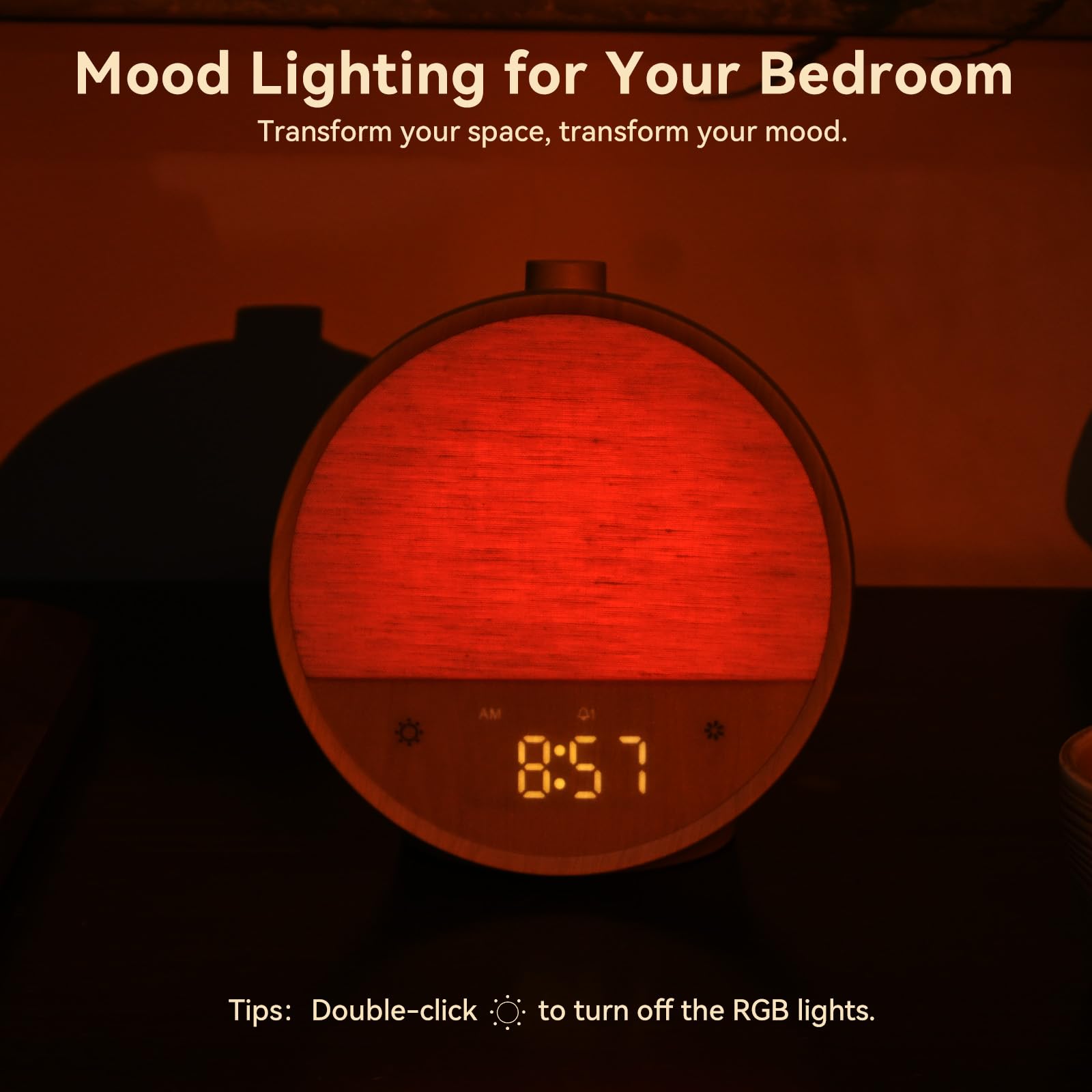 Vivilumens Wood Grain Sunrise Clock packaging highlighting gift-ready presentation