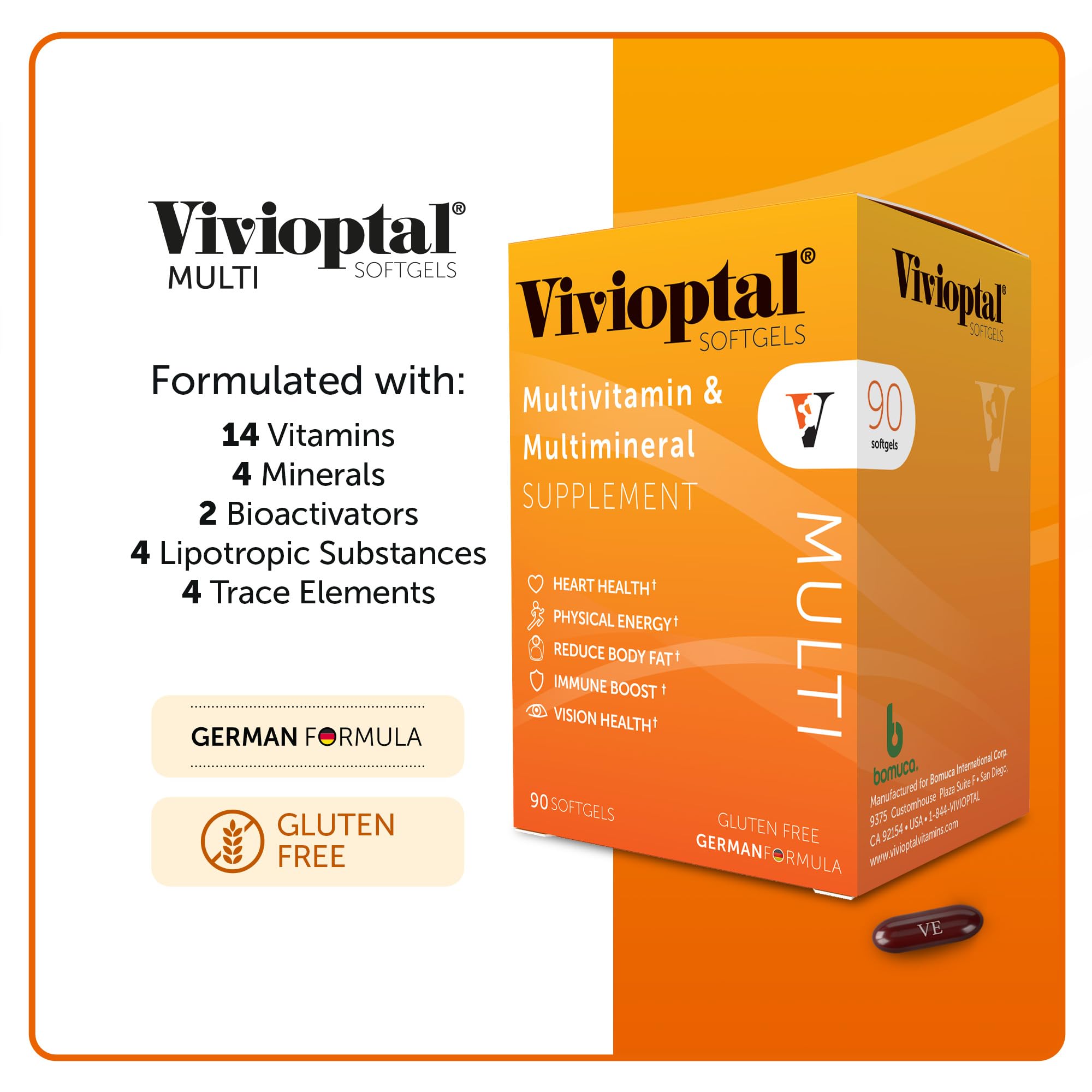 Vivioptal Multi bottle open pour demonstrates convenient one-a-day use.