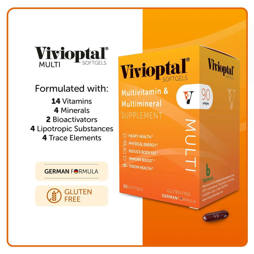 Vivioptal Multi bottle open pour demonstrates convenient one-a-day use.