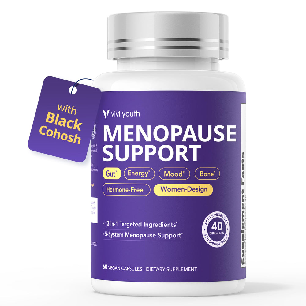 VIVI Youth Menopause bottle front shows daily comfort support.
