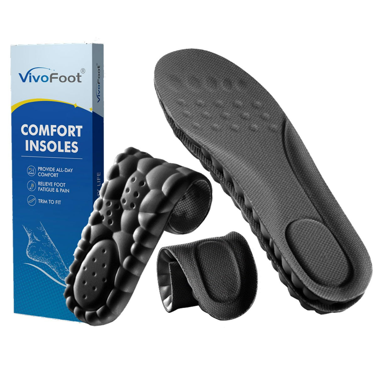 VivoFoot foam insoles top view showing cushioned comfort for daily wear