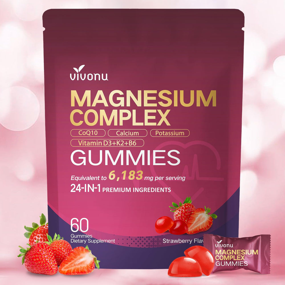 VivoNu 24-in-1 Magnesium Gummies bottle for convenient daily wellness.