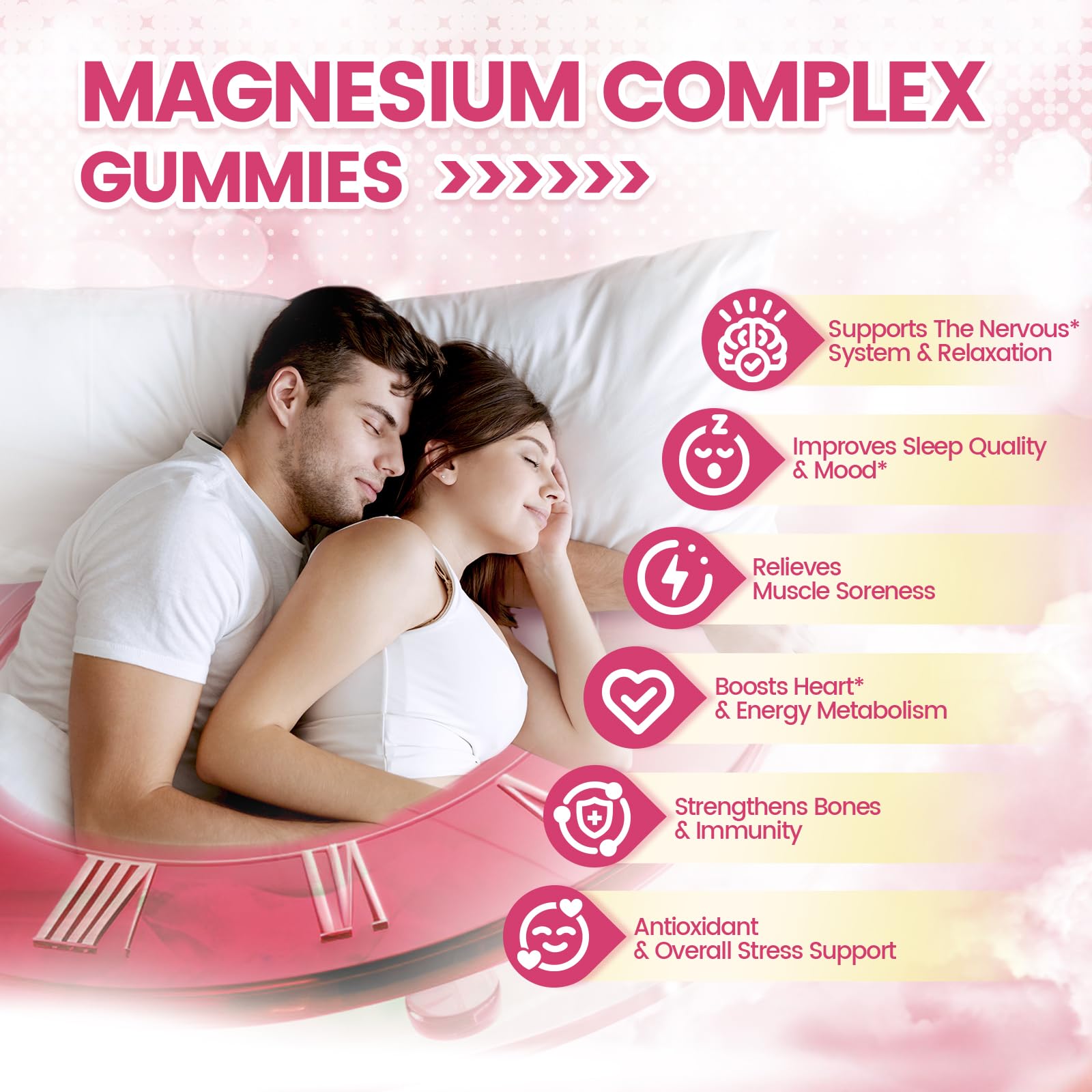 VivoNu 24-in-1 Magnesium Gummies serving illustrating easy two-per-day dosing.