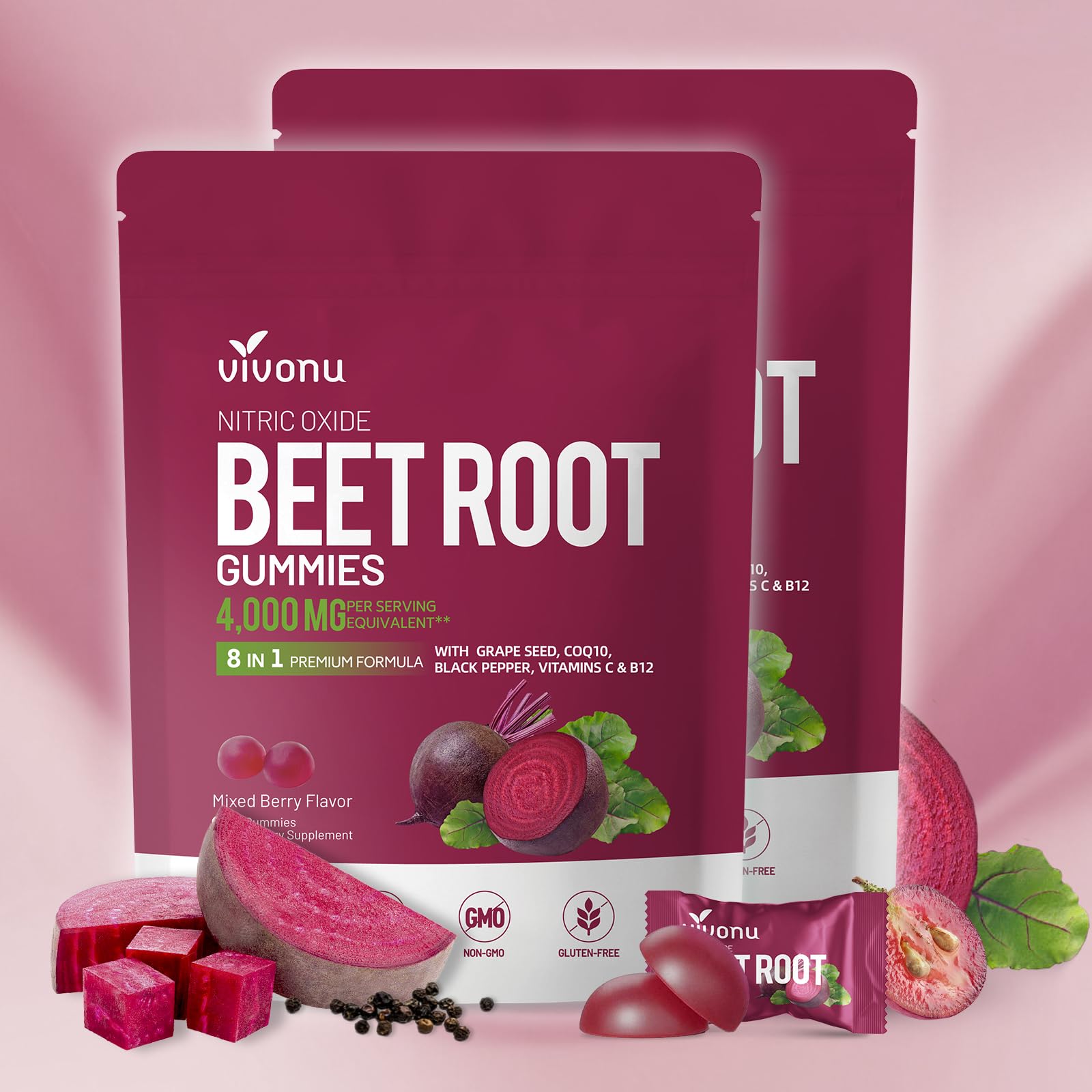 VivoNu Beet Root Gummies bottle front for daily energy support