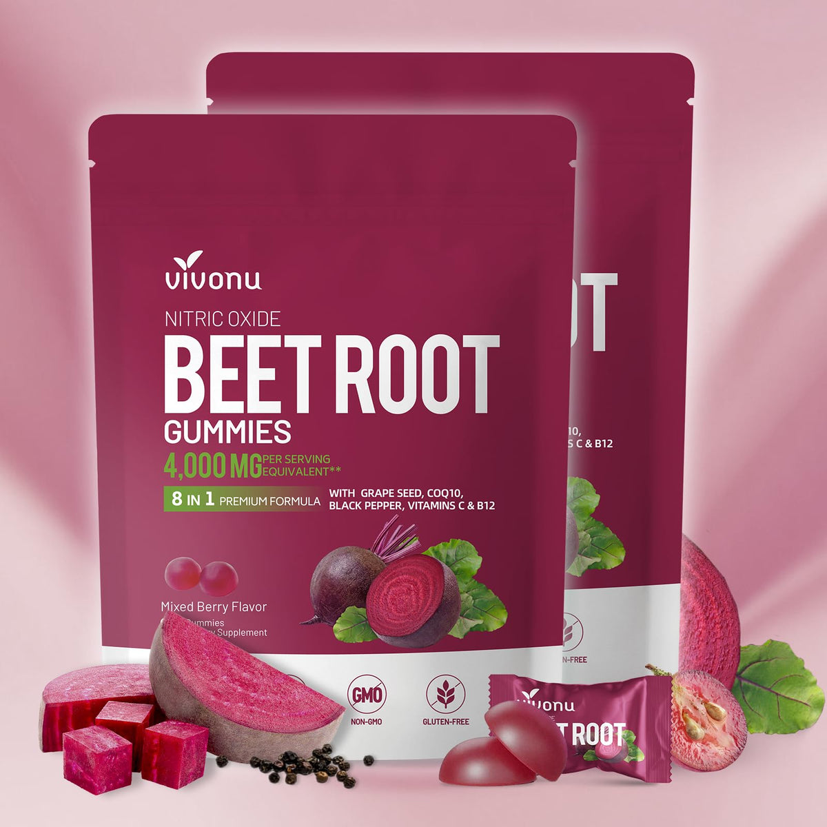 VivoNu Beet Root Gummies bottle front for daily energy support