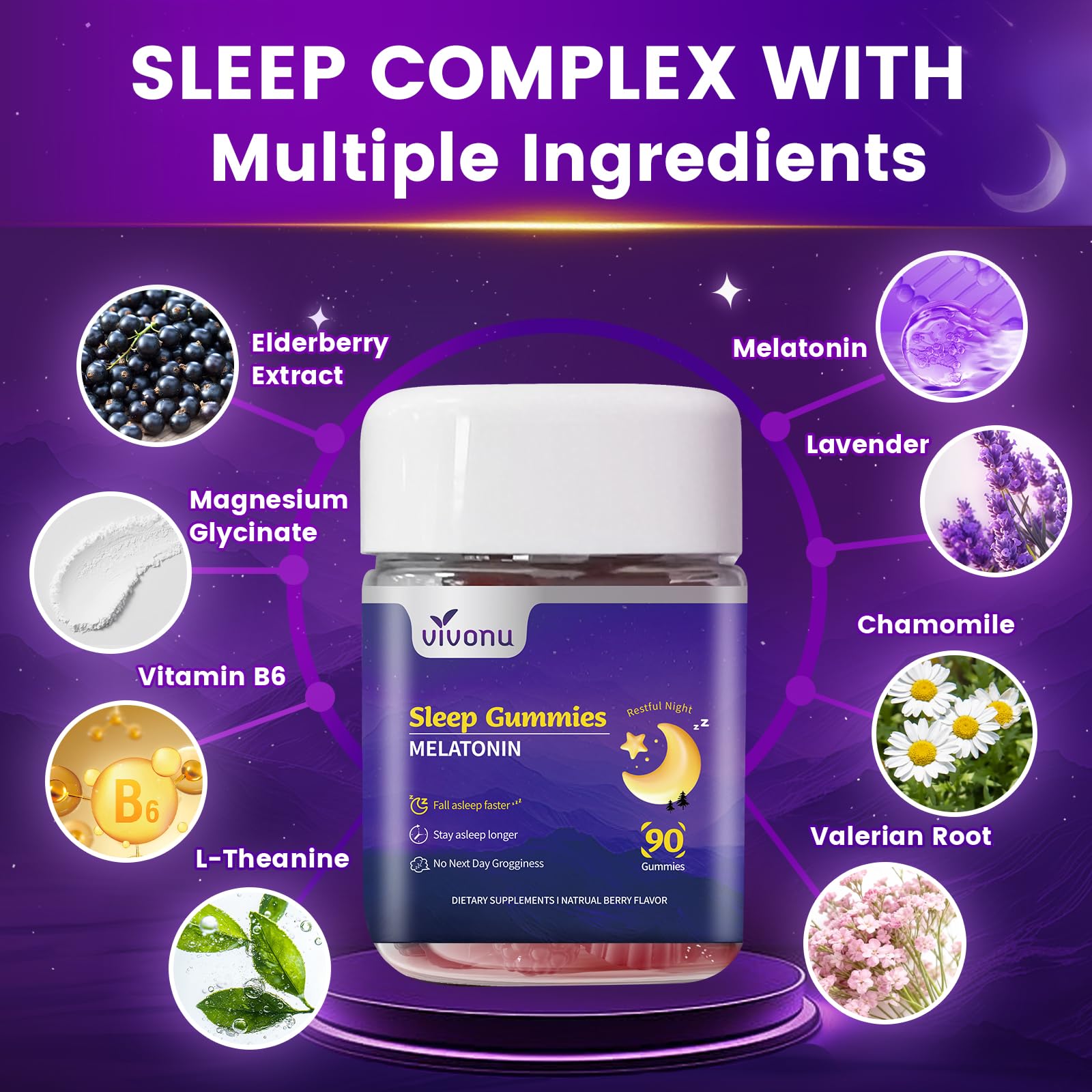 VivoNu berry-flavored sleep gummies close-up showing a tasty unwind option.