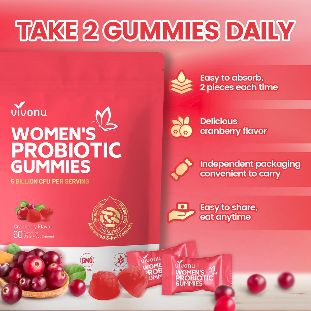 VivoNu bottle and gummies closeup showing premium feminine care product.