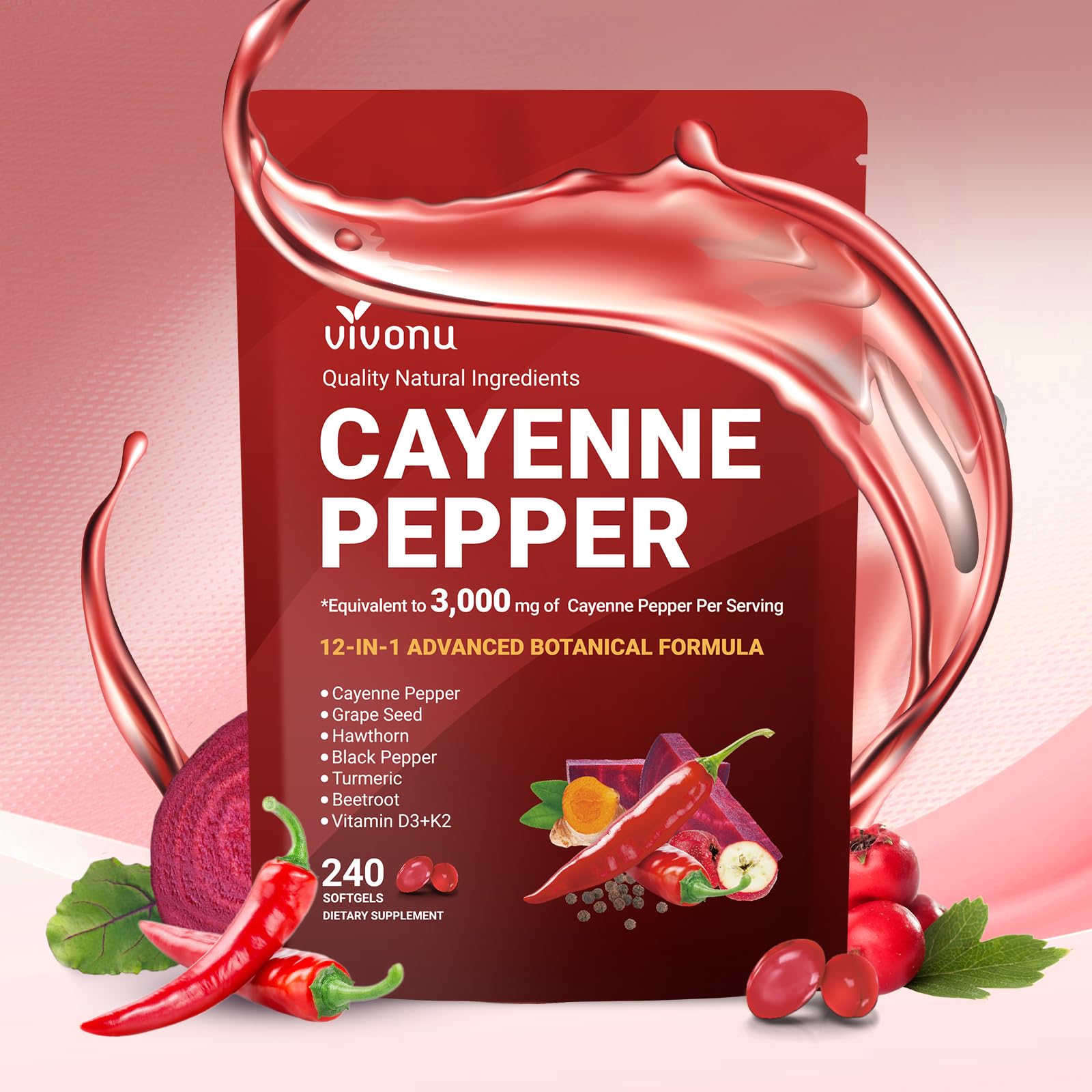 VivoNu Cayenne Pepper softgels bottle front for daily wellness support