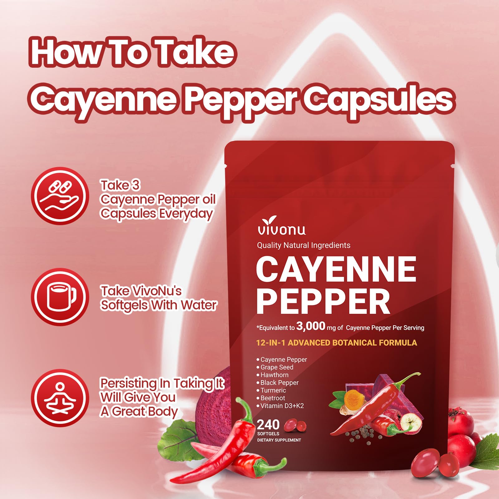 VivoNu Cayenne Pepper vitality scene suggesting circulatory support