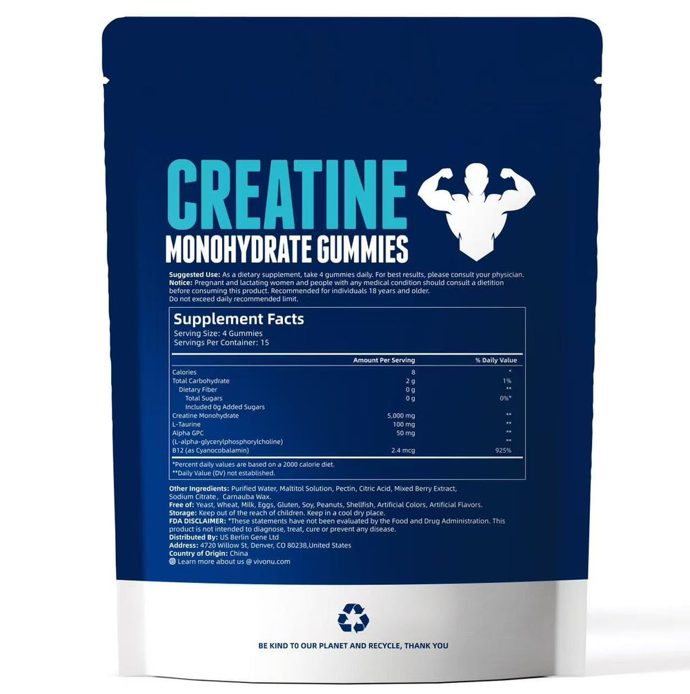 VivoNu Creatine Gummies label nutrition shows ingredient details