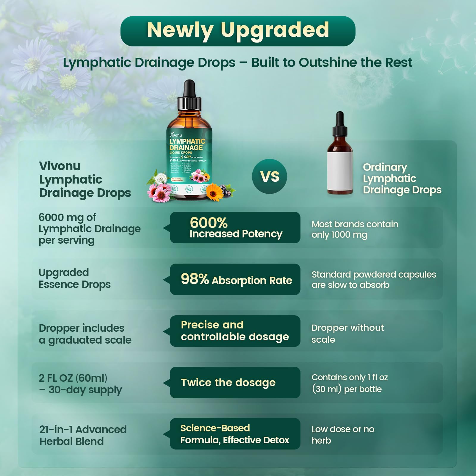 VivoNu immune-support herbs image highlights echinacea and dandelion for holistic wellness
