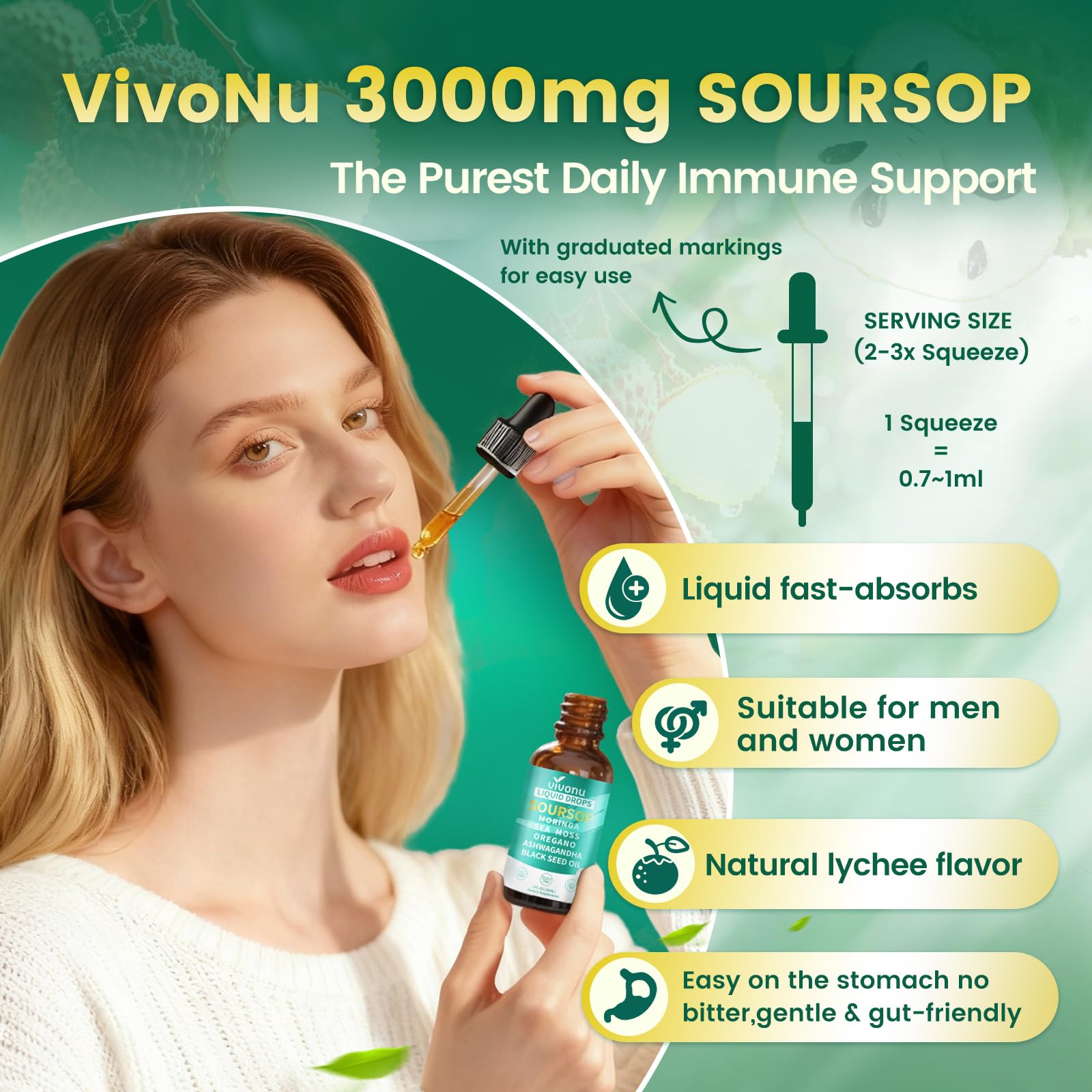 VivoNu lychee fragrance taste suggests pleasant flavor in herbal drops.