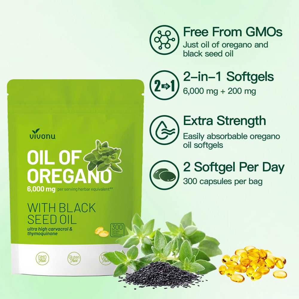 VivoNu Oregano Oil softgels pack for daily balance.