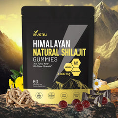 VivoNu Shilajit Gummies bottle highlighting premium packaging for on-the-go vitality.