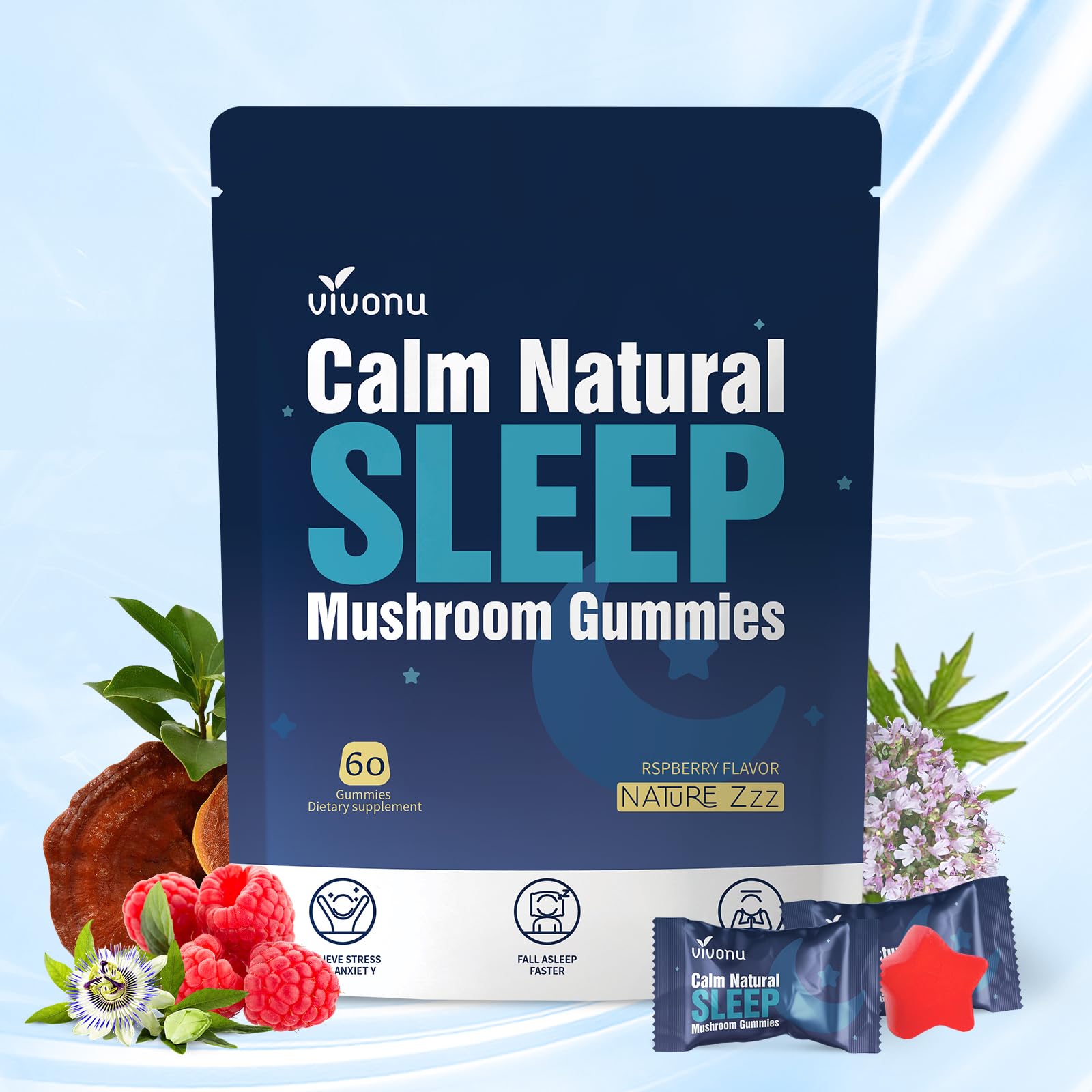 VivoNu Sleep Gummies raspberry bottle for non-habit forming relaxation