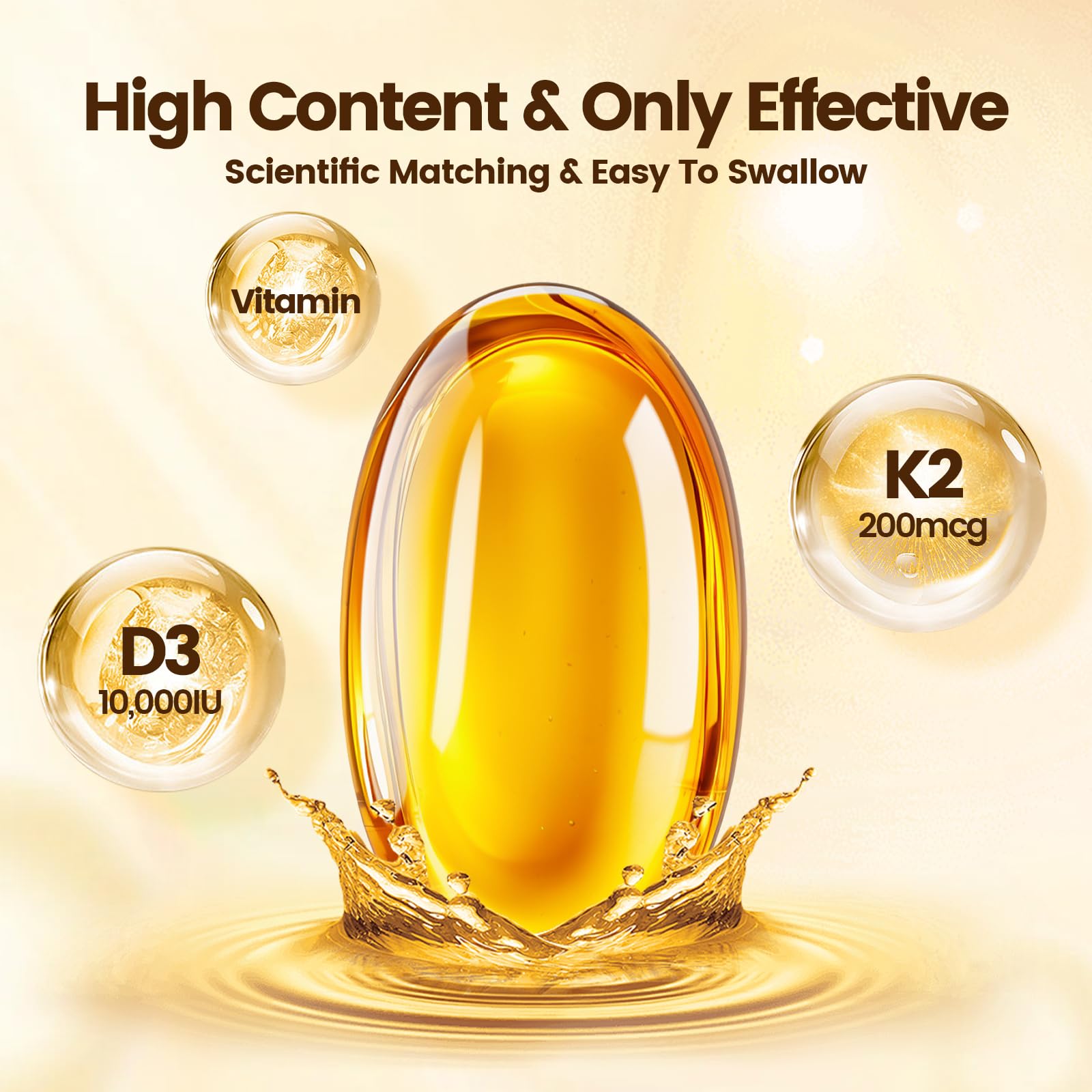 VivoNu D3 K2 softgels being poured for daily use.